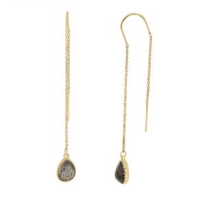 Lauren Conrad Gold Tone Black Crystal Teardrop Threader Earrings